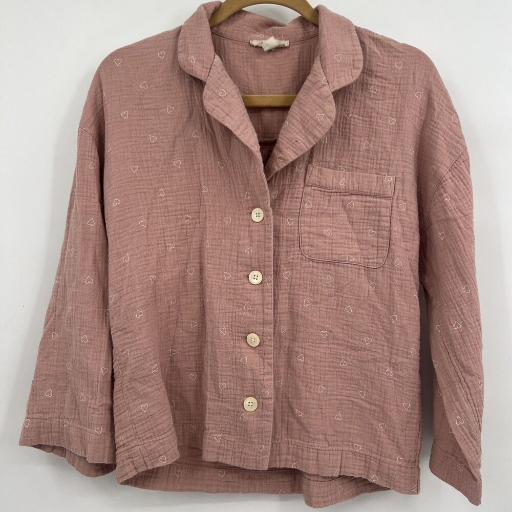 Women S Madewell Bedtime Pajama Top in Mauve Heart Short Slv Button Shirt
